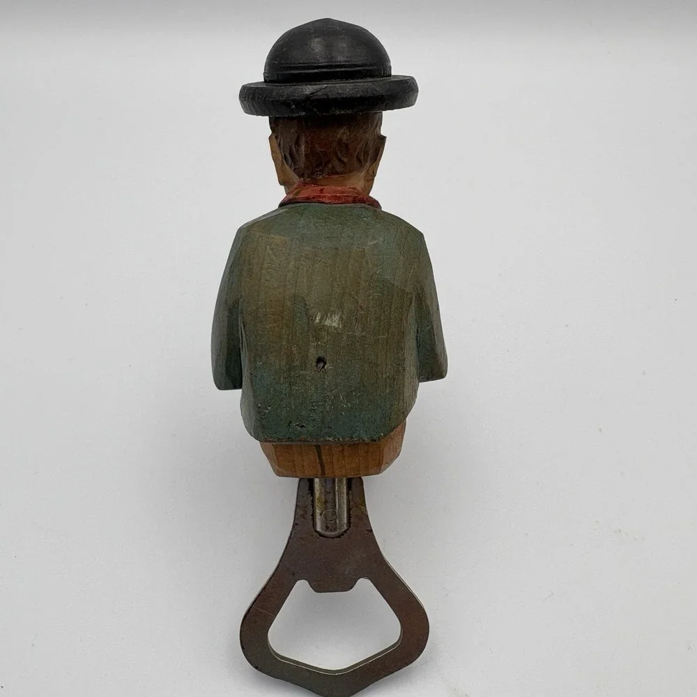 Hand Carved Black Forest Art Vintage Sitting Man Bottle Opener ANRI Style